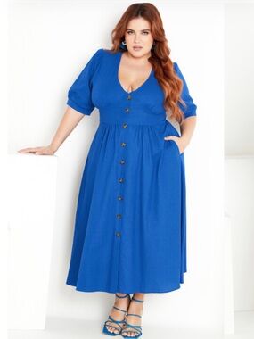 City Chic Sunset Stroll Dress in monaco blue like new size Large